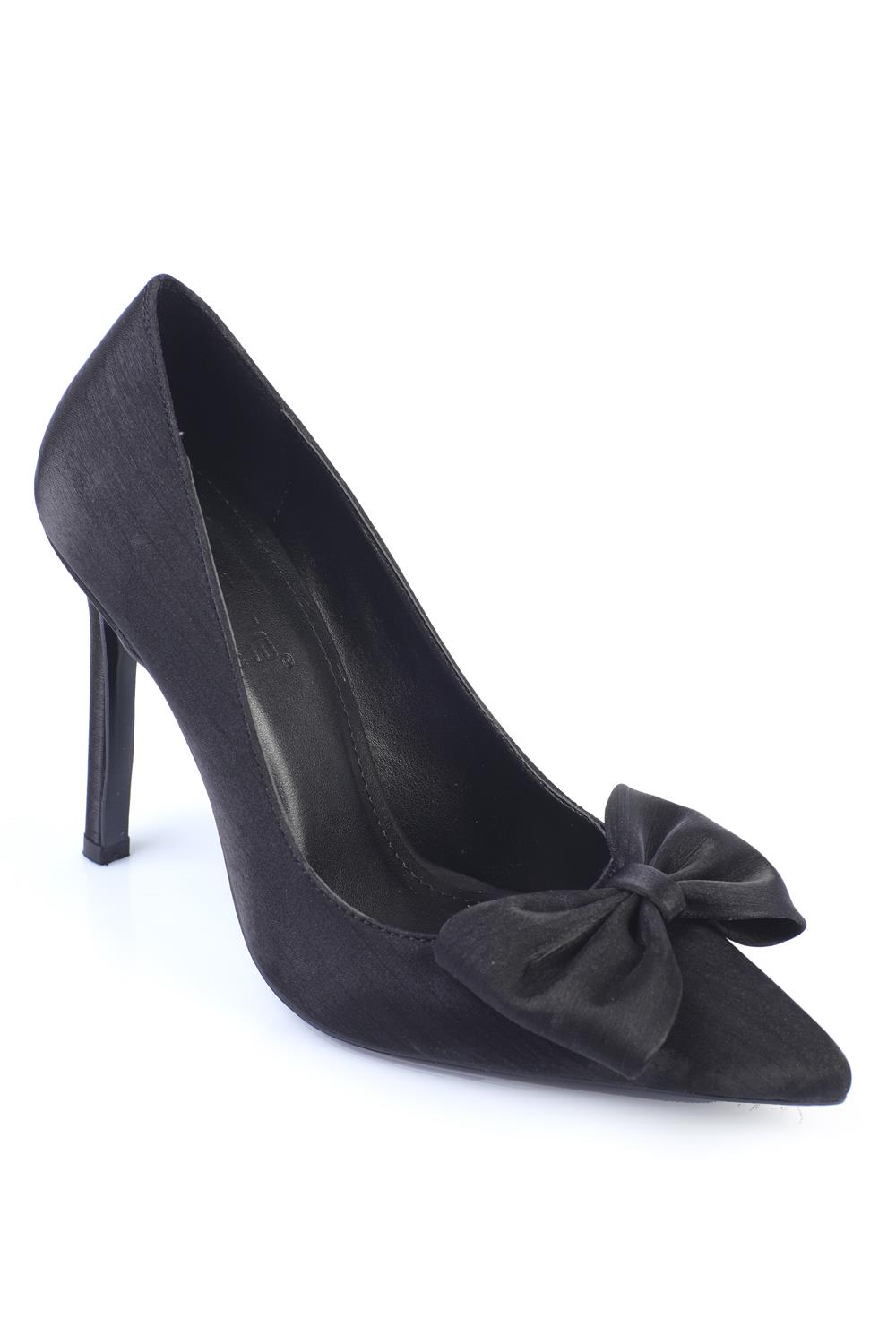 Capone High Heeled Bow Tie Satin Women Black Evening Shoes