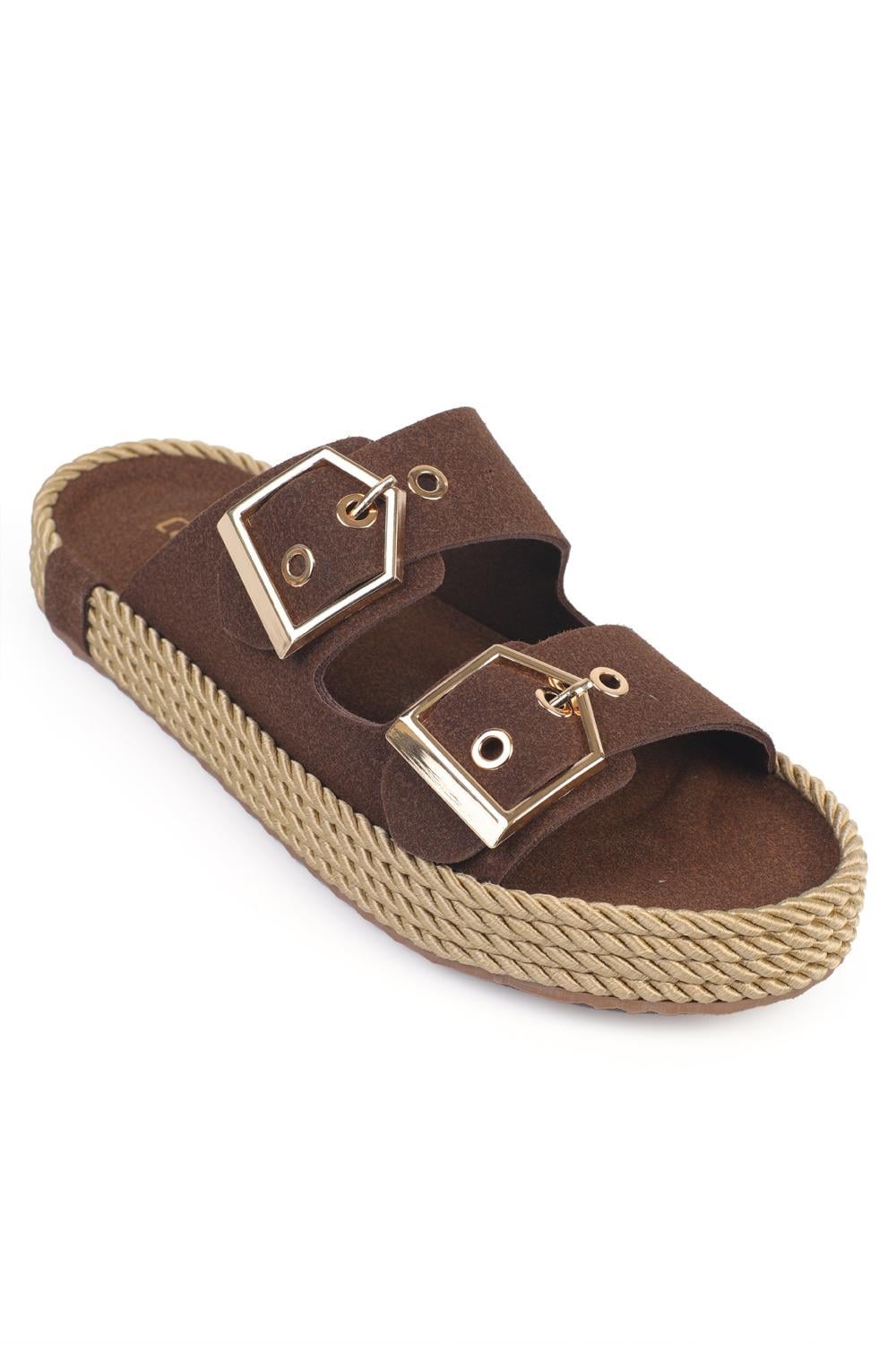 Capone Keslie Suede Look Metal Buckle Comfort Women Brown Sandal
