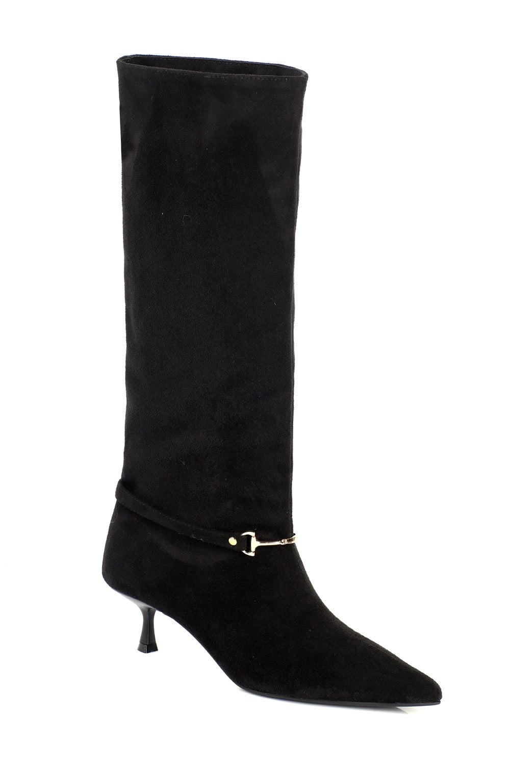 Capone Kiara Suede Look Ankle Accessory Pointed Toe Slim Heel Elegant Women Sued Black Boot