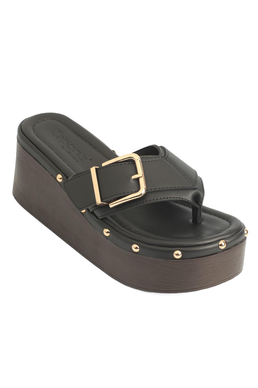 Capone Kristi Wedge Heel Thong Women Black Clog