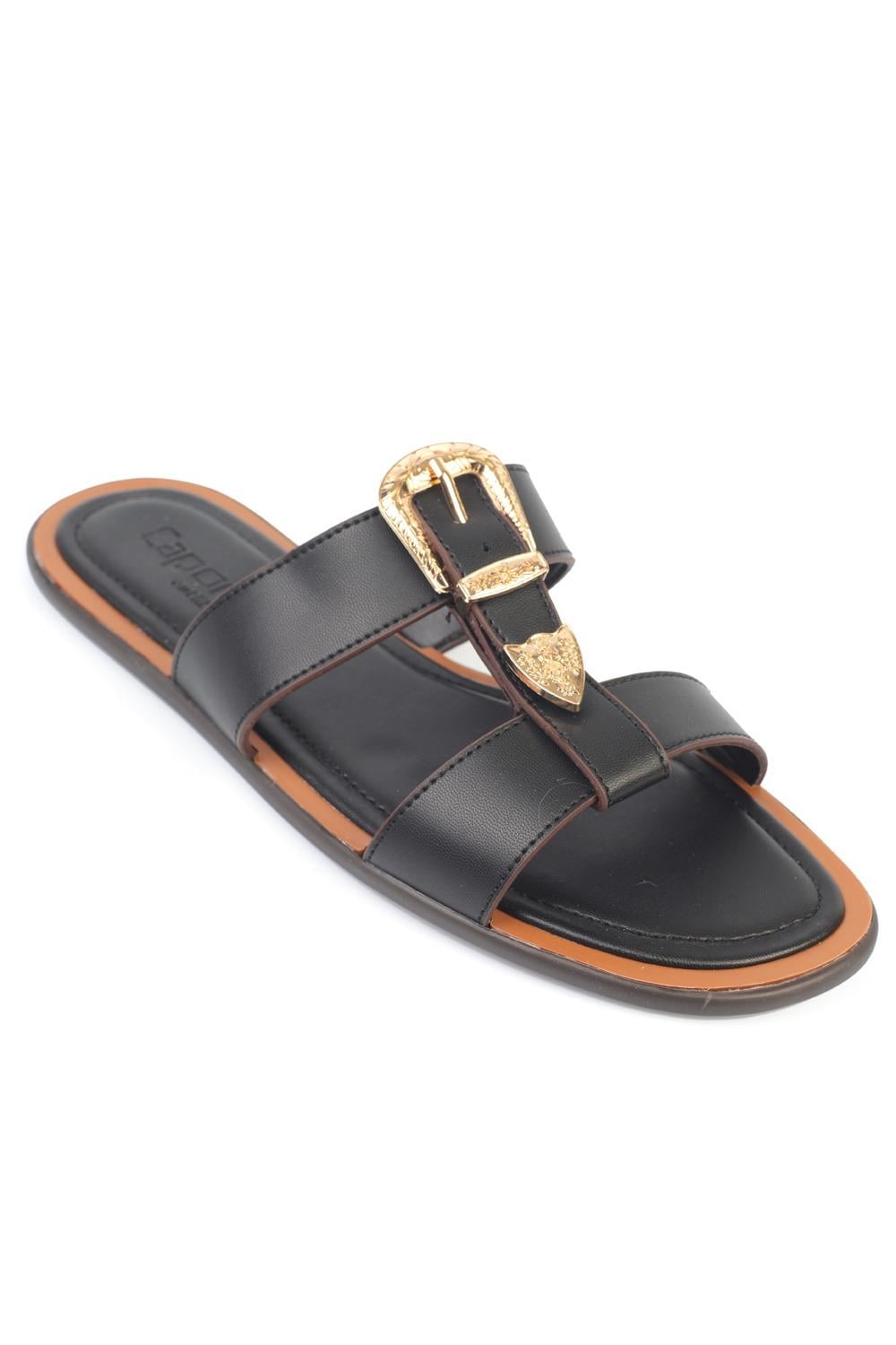 Capone Lanni Buckle Flat Heel Women Black Sandal