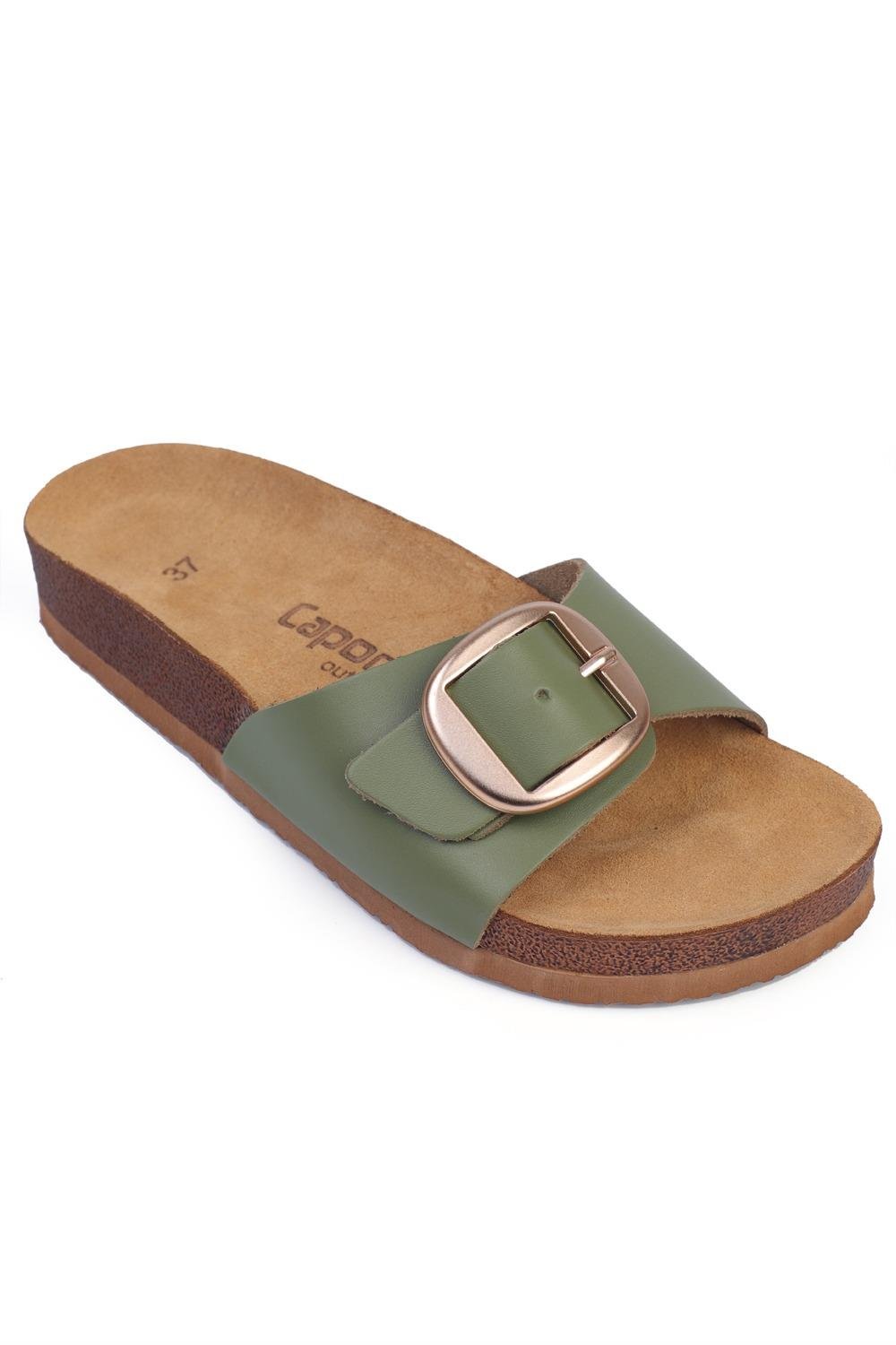 Capone Large Buckled Anatomical Cork Sole Leather Sandal