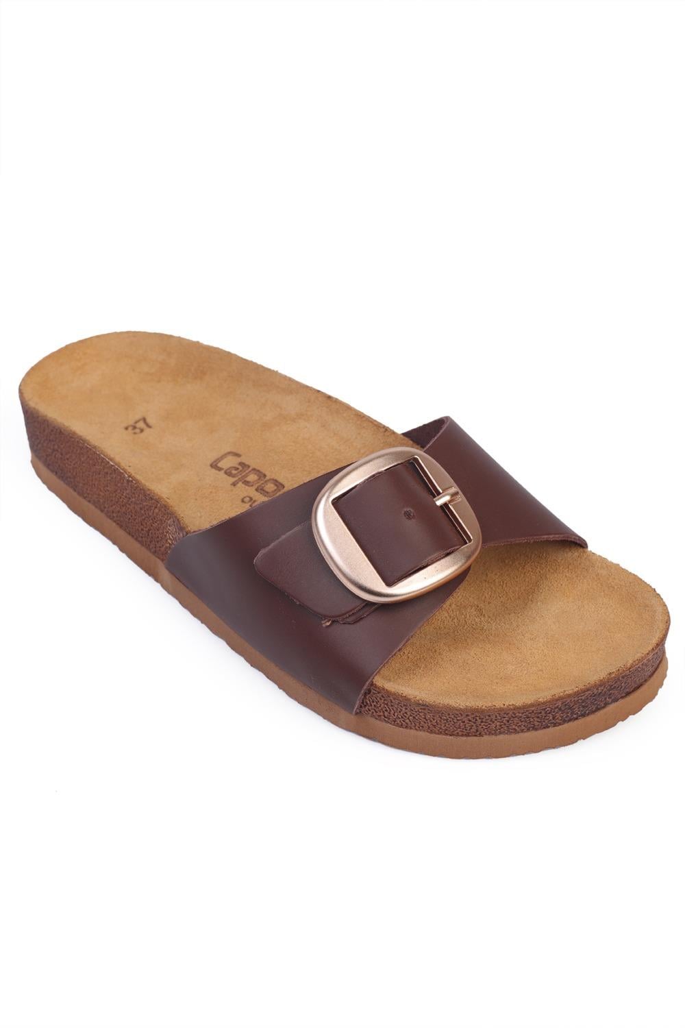 Capone Large Buckled Anatomical Cork Sole Leather Sandal