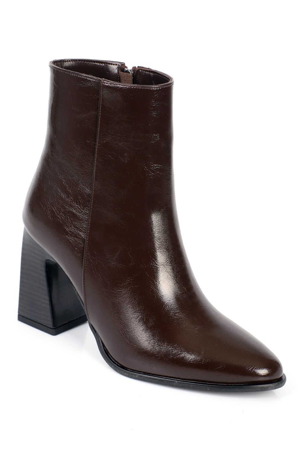 Capone Lenka Stretch Side Zip Pointed Toe Heeled Women Brown Ankle Boot