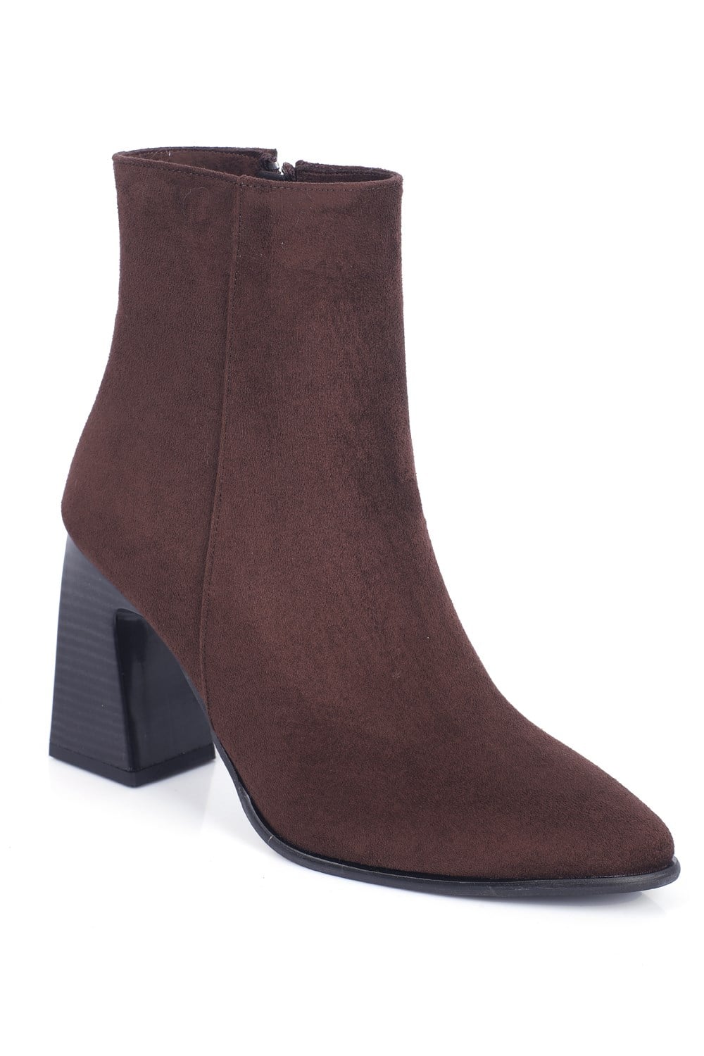 Capone Lenka Stretch Side Zip Pointed Toe Heeled Women Sued Brown Ankle Boot