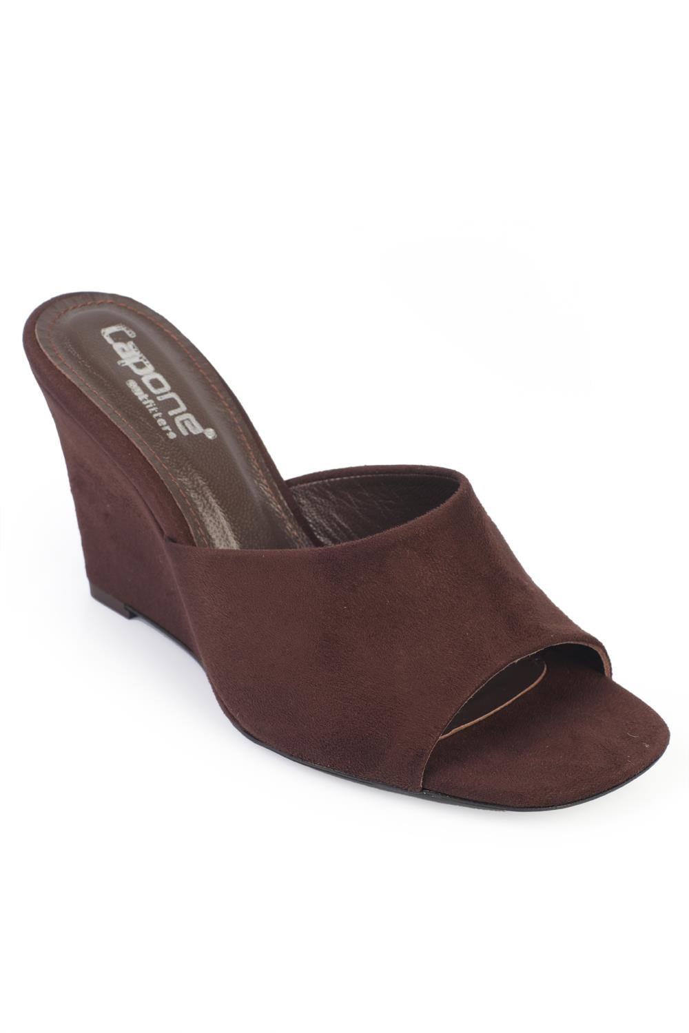 Capone Maurene Genuine Leather Lined Wedge Heel Women Sued Brown Sandal