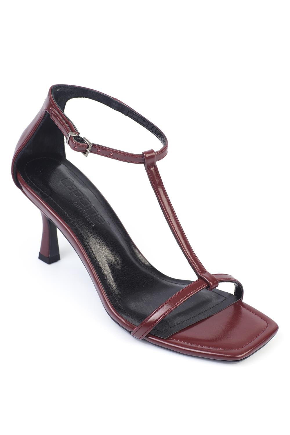 Capone Mid Heel Ankle Strap Women Burgundy Sandals
