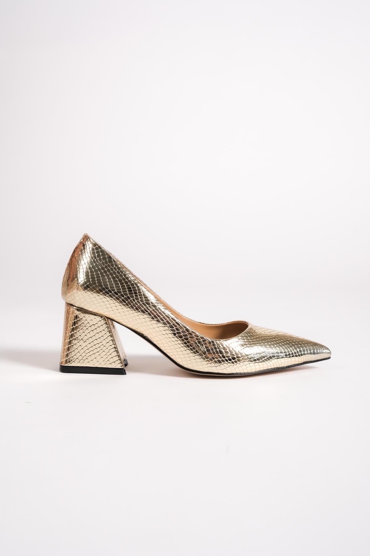 Capone Mid Heel Soft Padded Insole Women Gold Shoes