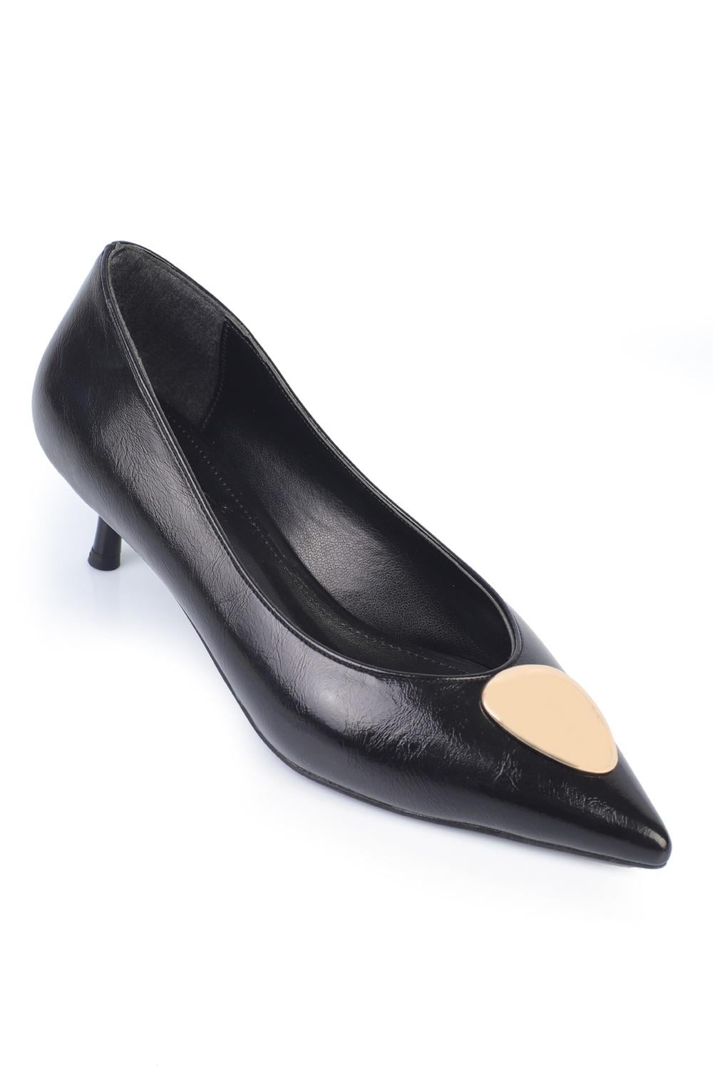 Capone Mid-Heeled Metal Accessorized Women Black Stiletto