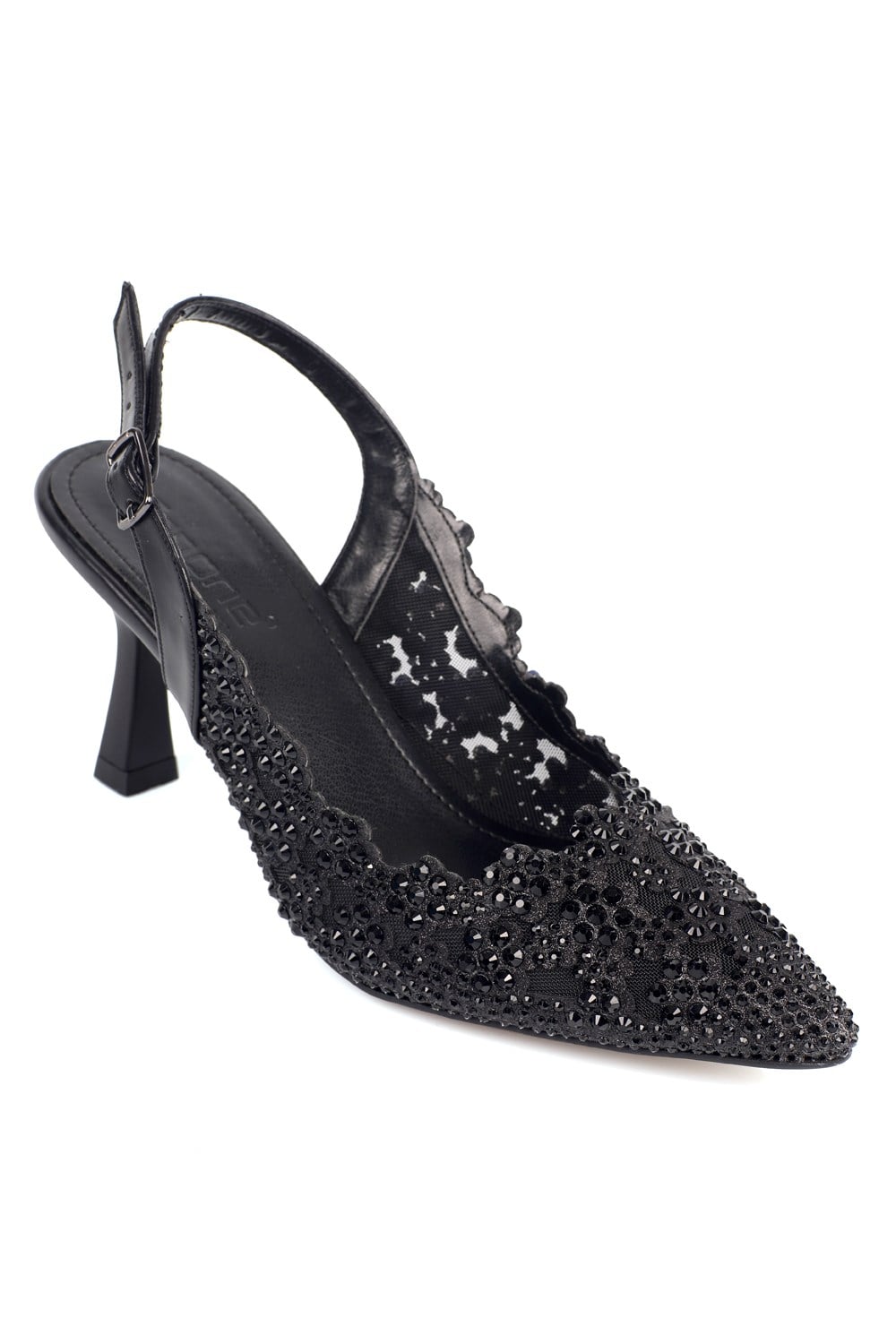 Capone Mirella Pointed Toe Fully Crystal Embellished Women Metallic Black Wedding Shoe