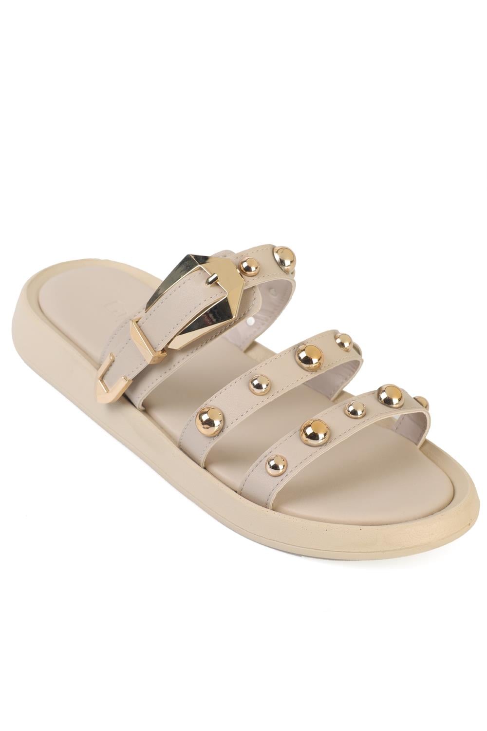 Capone Nollie  Round Toe Metal Accessory Women Beige Sandal