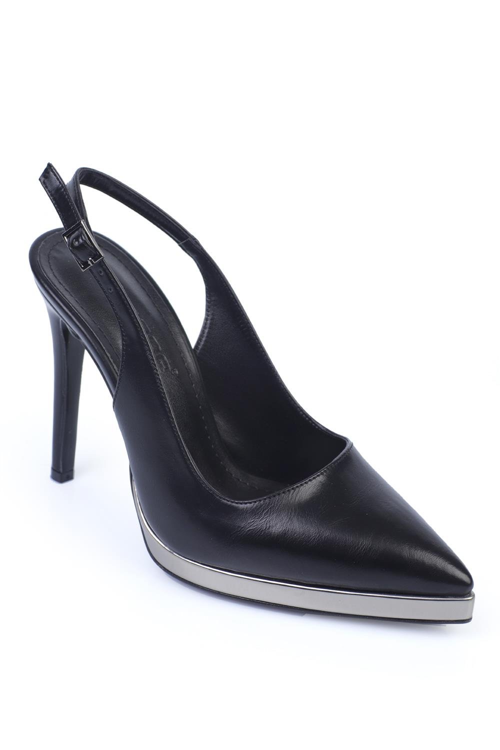 Capone Open Back Pointed Toe High Heeled Women Black Platinum Platform Shoes