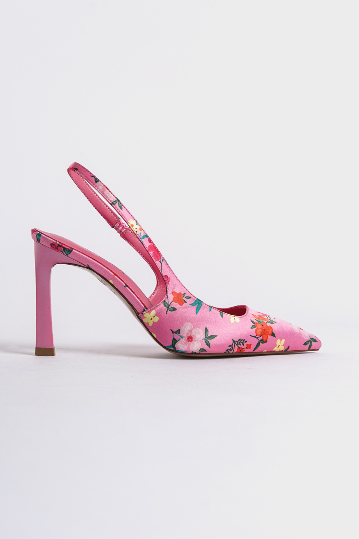 Capone Open Back Pointed Toe High Heeled Flower Patterned Women Fuchsia Shoes