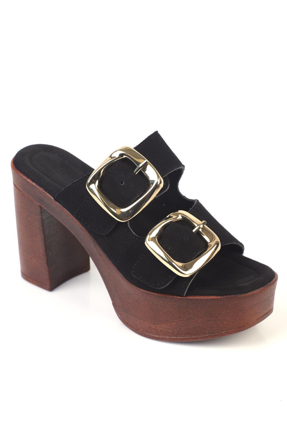 Capone Platform Suede Single Strap Women Black Sandals