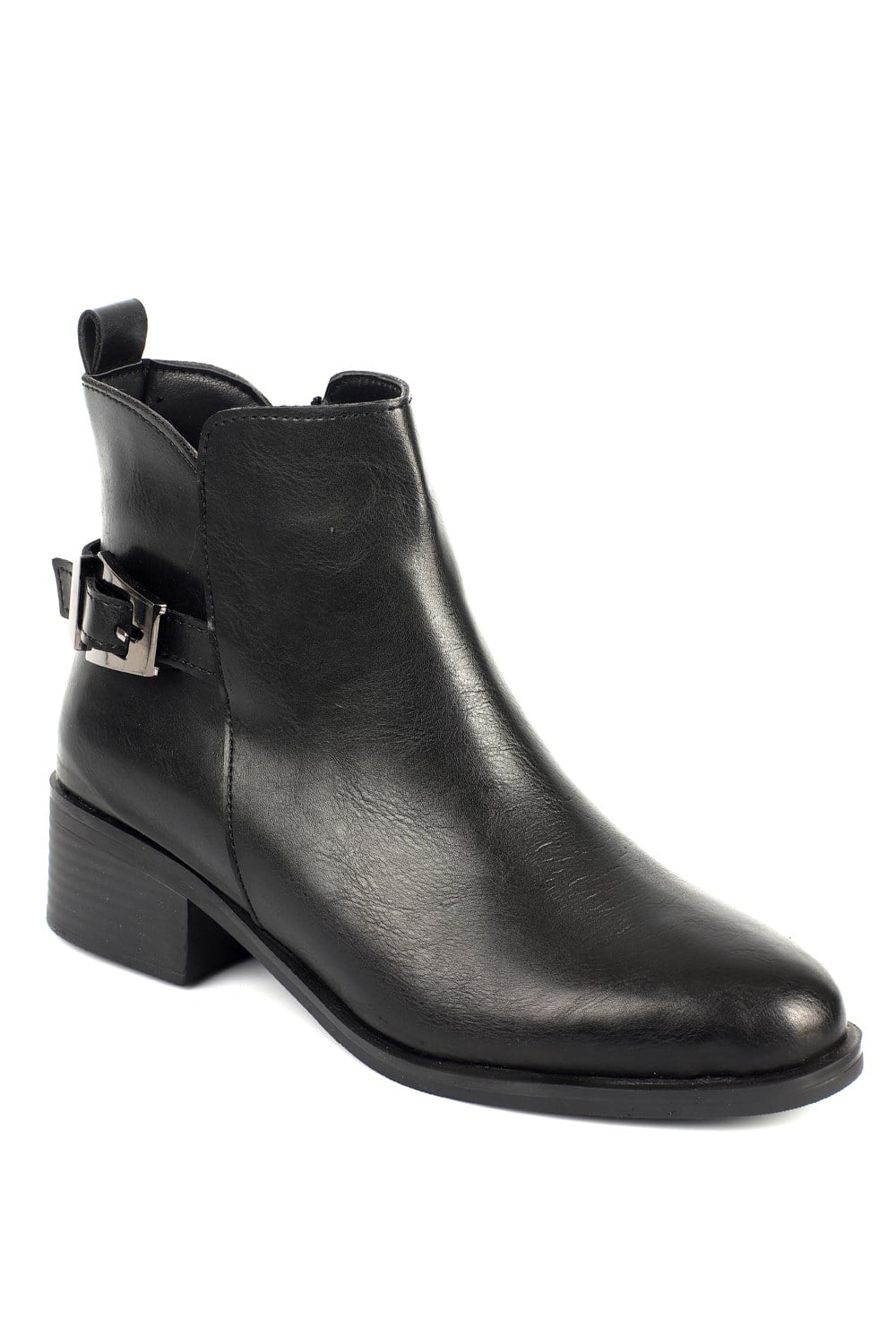 Capone Ronda Buckle Mid Heel Casual Women Black Ankle Boot
