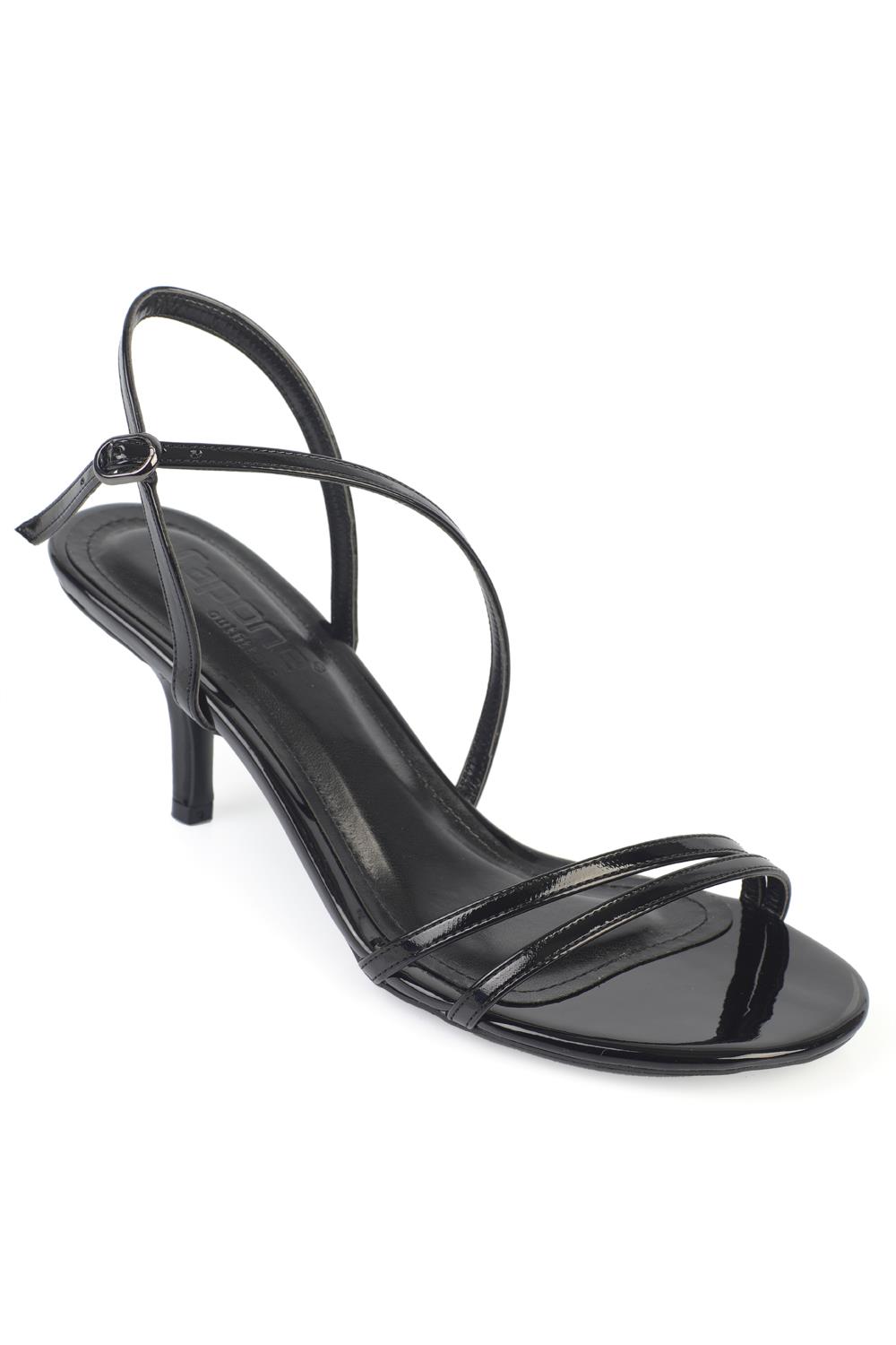 Capone Vanna Round Toe Band Mid Heel Patent Look Elegant Women Patent Black Shoe