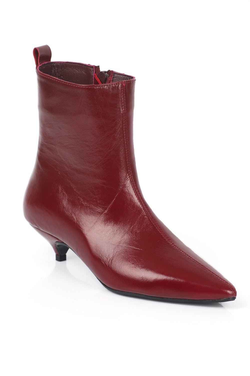 Capone Viole Genuine Leather Pointed Toe Low Heel Women Burgundy Ankle Boot