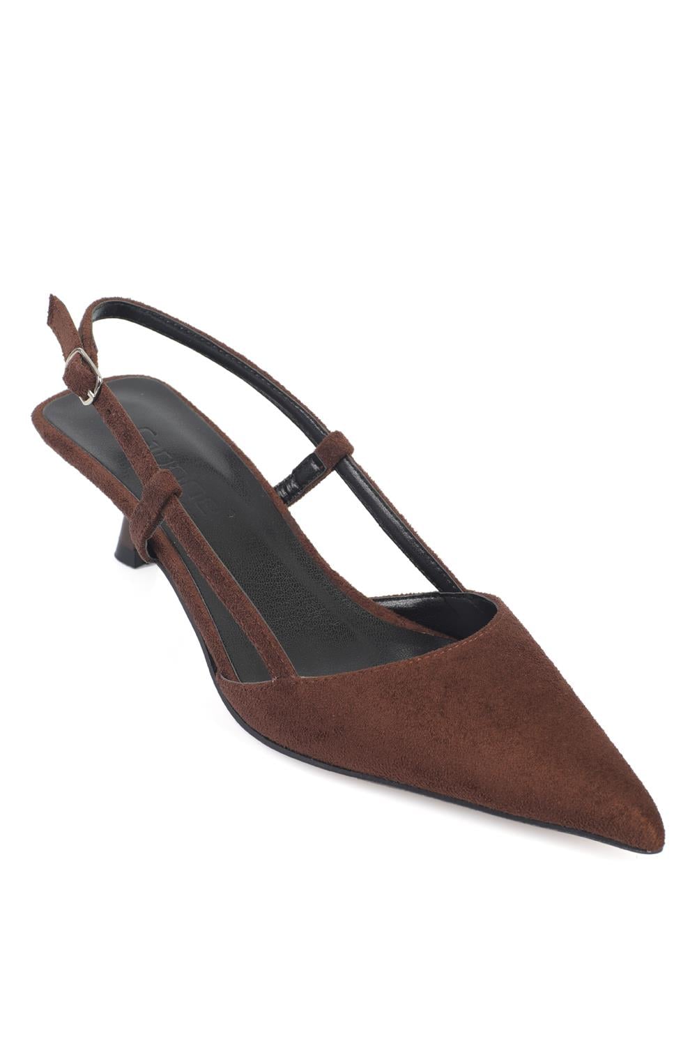 Capone  Vitoria Pointed Toe Mid Heel Square Back Slingback Women Sued Brown Shoe