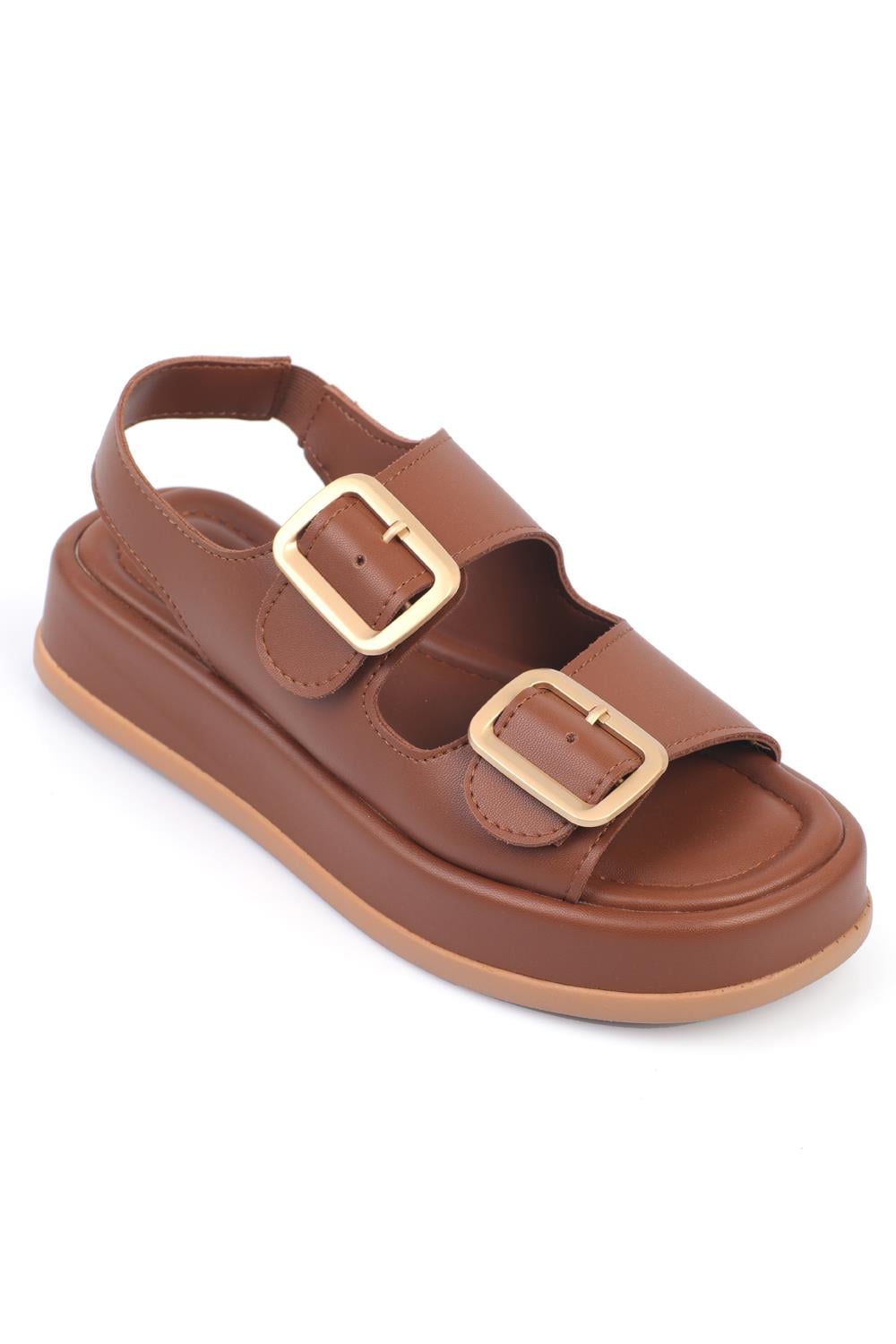 Capone Wedge Heeled Double Strap Buckle Women Tan Sandals