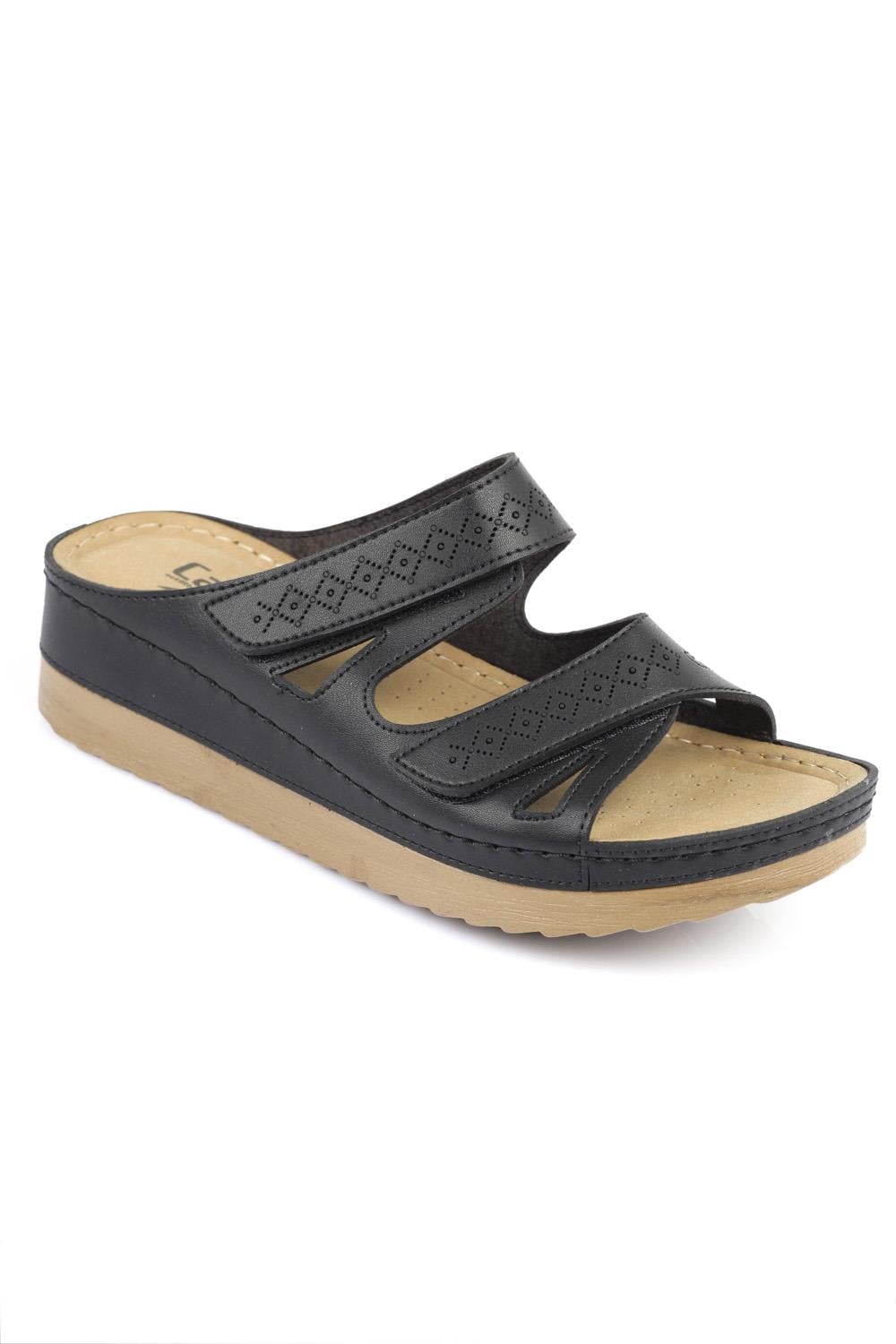 Capone Z0679 Women Black Slide Comfort Anatomical Adjustable Double Band Sandals
