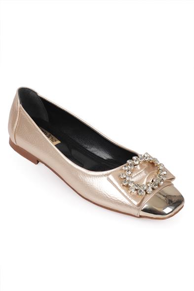 Capone 058 Women Gold Cristal Embellished Ballet Flats