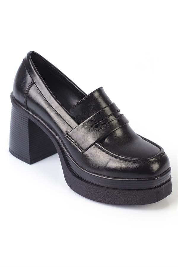 Capone 1003 Round-Toe Mid-Heeled Women Black Loafers