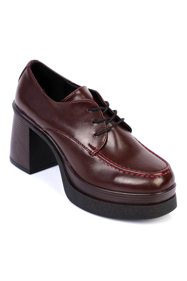 Capone 1007 Round-Toe Laced Mid-Heeled Women Burgundy Loafers