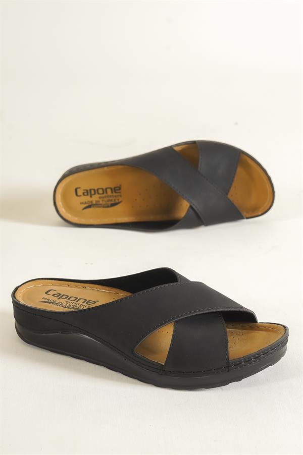 Capone Ivory 107001 Women Black Cross Band Slide Comfort Anatomical Sandals image 3