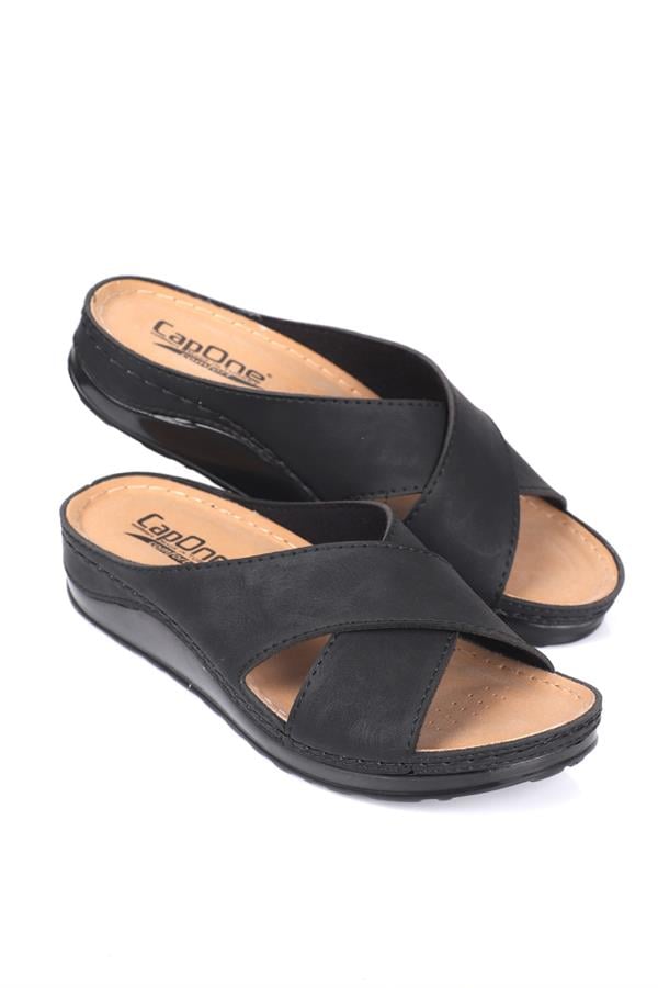 Capone Ivory 107001 Women Black Cross Band Slide Comfort Anatomical Sandals image 4