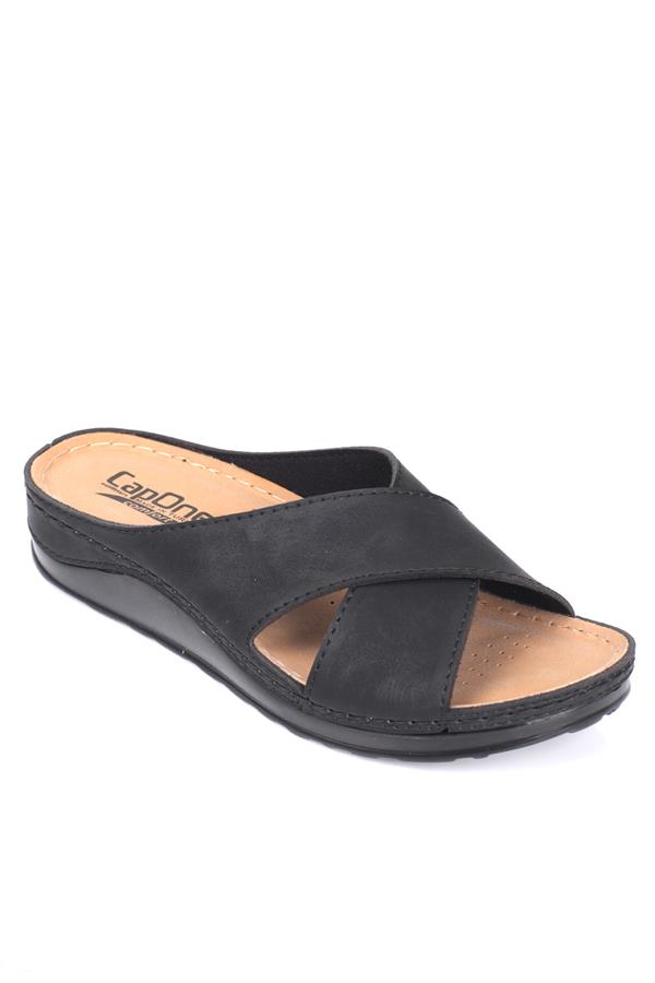 Capone Ivory 107001 Women Black Cross Band Slide Comfort Anatomical Sandals image 5