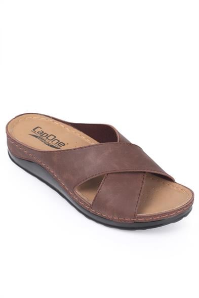 Capone Ivory 107001 Women Brown Cross Band Slide Comfort Anatomical Sandals image 1