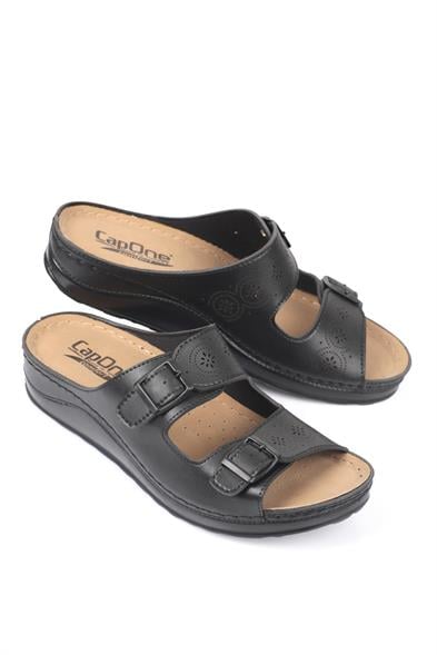Capone Jaclin 107009 Women Black Double Starps Slide Comfort Anatomical Sandals image 5