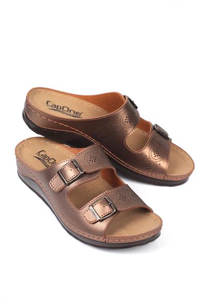 Capone Jaclin 107009 Women Copper Double Starps Slide Comfort Anatomical Sandals image 5