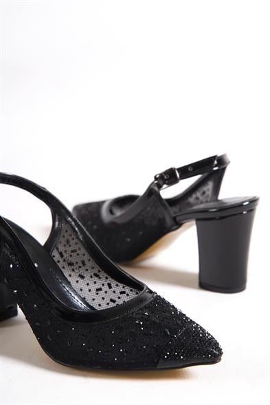 Capone Nona 145 Block Heel Cristal Embellished Slingback Women Black Shoes image 2