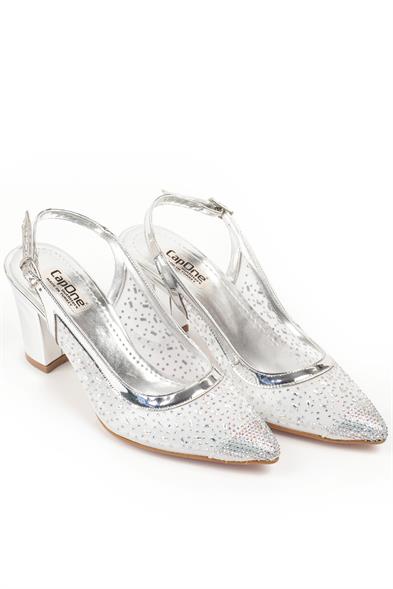Capone Nona 145 Block Heel Cristal Embellished Slingback Women Silver Shoes image 5
