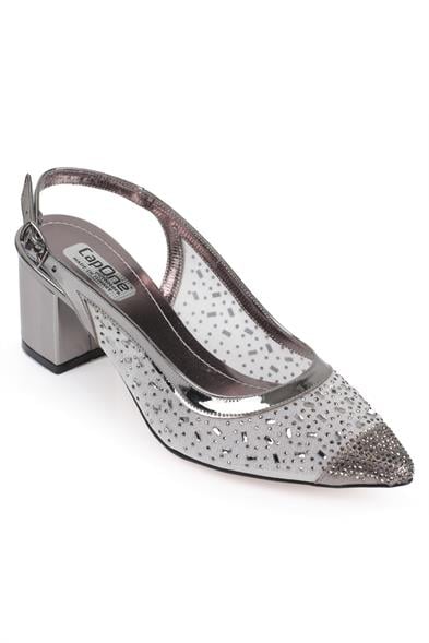 Capone Nona 145 Block Heel Cristal Embellished Slingback Women Platinum Shoes image 4