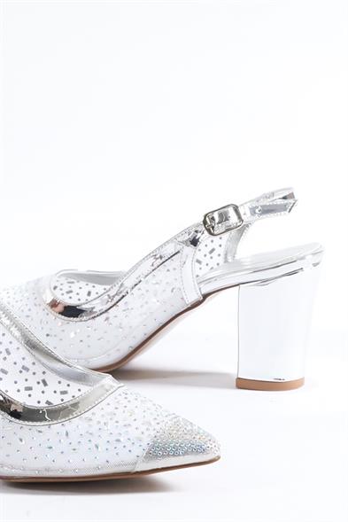 Capone Nona 145 Block Heel Cristal Embellished Slingback Women Silver Shoes image 2