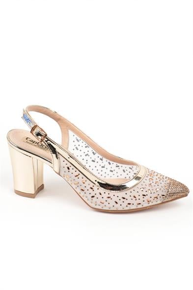 Capone Nona 145 Block Heel Cristal Embellished Slingback Women Gold Shoes image 6