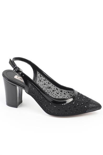 Capone Nona 145 Block Heel Cristal Embellished Slingback Women Black Shoes image 4