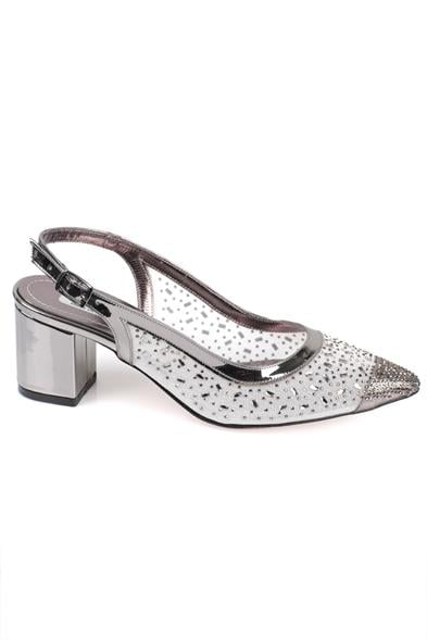 Capone Nona 145 Block Heel Cristal Embellished Slingback Women Platinum Shoes image 5