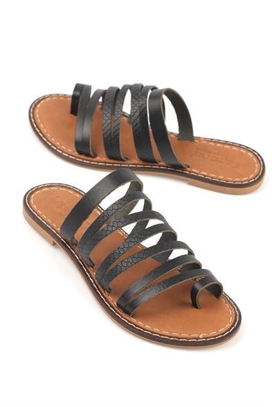 Capone Lyssa 5555 Genuine Leather Toe Thong Women Black Sandals image 3