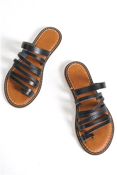 Capone Lyssa 5555 Genuine Leather Toe Thong Women Black Sandals image 6
