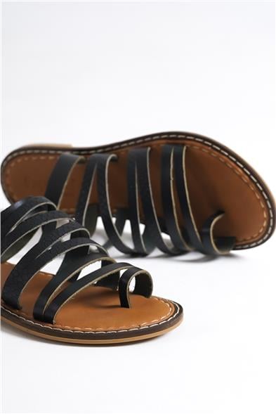 Capone Lyssa 5555 Genuine Leather Toe Thong Women Black Sandals image 2