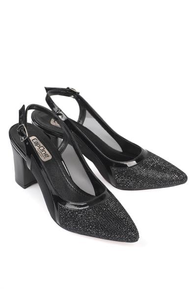 Capone Ola 750 Women Black Heel Cristal Embellished Netted Slingback Shoes image 5