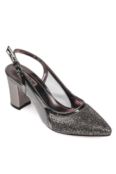 Capone Ola 750 Women Platinum Heel Cristal Embellished Netted Slingback Shoes image 3