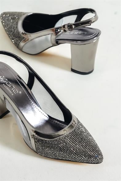 Capone Ola 750 Women Platinum Heel Cristal Embellished Netted Slingback Shoes image 2