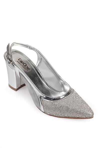 Capone Ola 750 Women Silver Heel Cristal Embellished Netted Slingback Shoes image 3