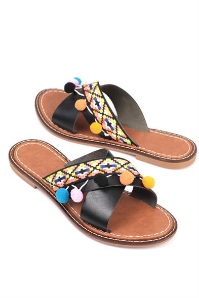 Capone Mada 8084 Genuine Leather Cross Band Women Black Sandals image 5