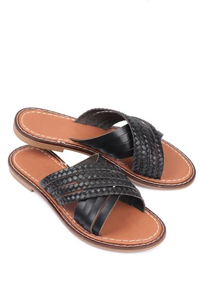 Capone Maddy 8098 Genuine Leather Cross Band Women Black Sandals image 5
