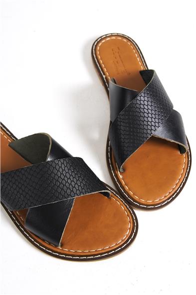 Capone 881 Genuine Leather Cross Band Women Black Sandals image 4